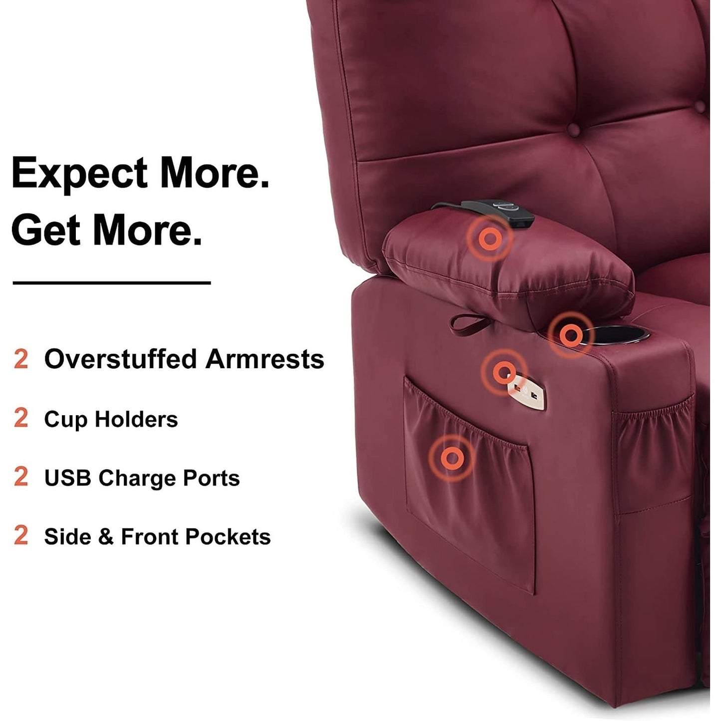 Poltrona reclinabile girevole elettrica MCombo Large con massaggio e calore, in similpelle 7748