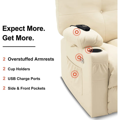 Poltrona reclinabile girevole elettrica MCombo Large con massaggio e calore, in similpelle 7748