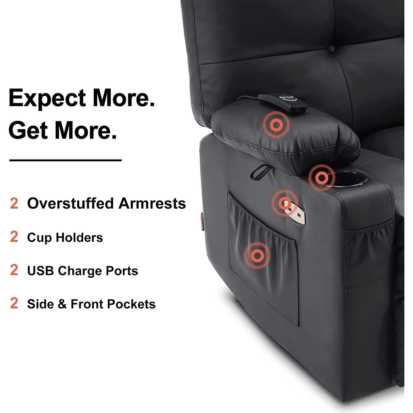 Poltrona reclinabile girevole elettrica MCombo Large con massaggio e calore, in similpelle 7748