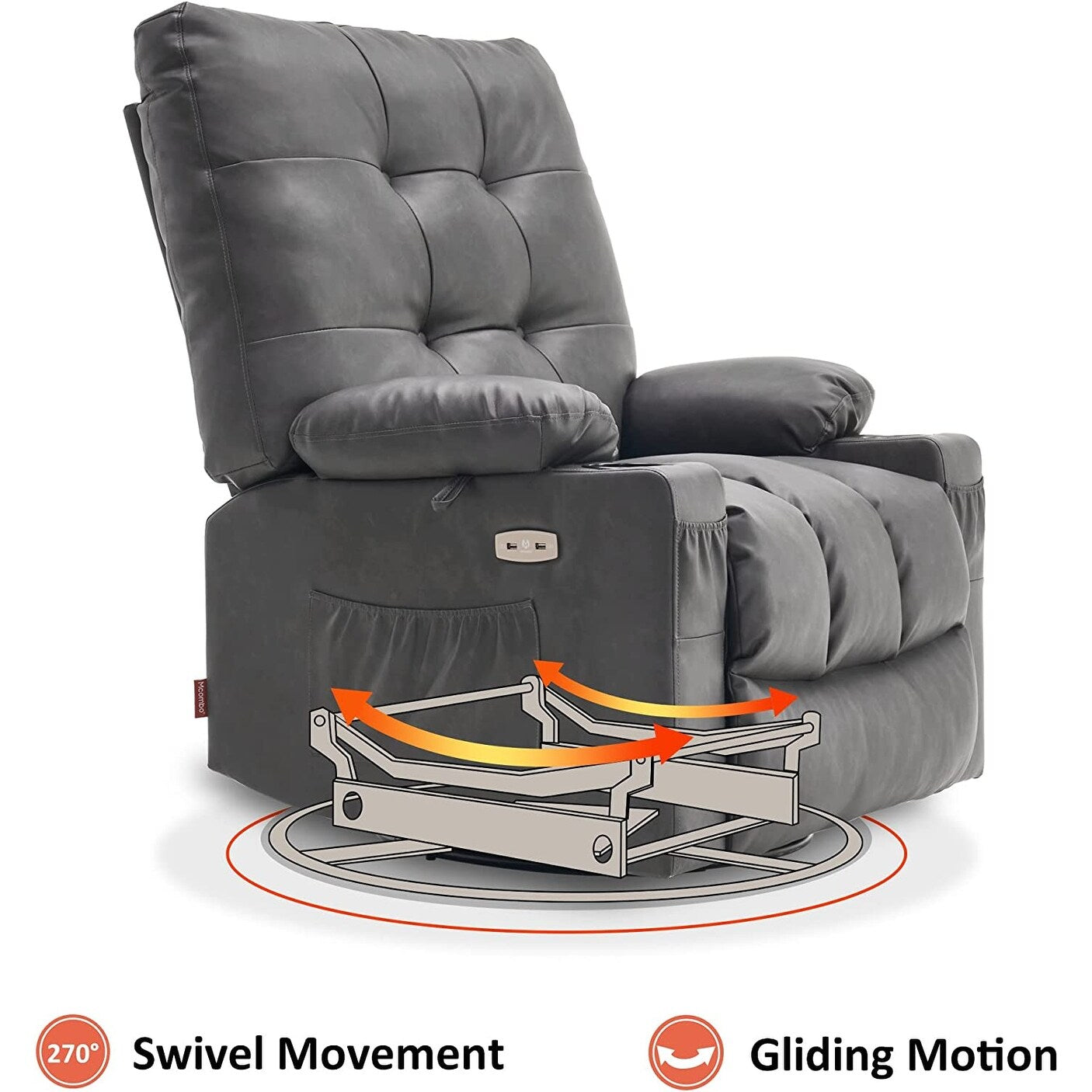 Poltrona reclinabile girevole elettrica MCombo Large con massaggio e calore, in similpelle 7748