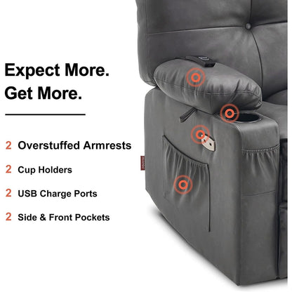 Poltrona reclinabile girevole elettrica MCombo Large con massaggio e calore, in similpelle 7748