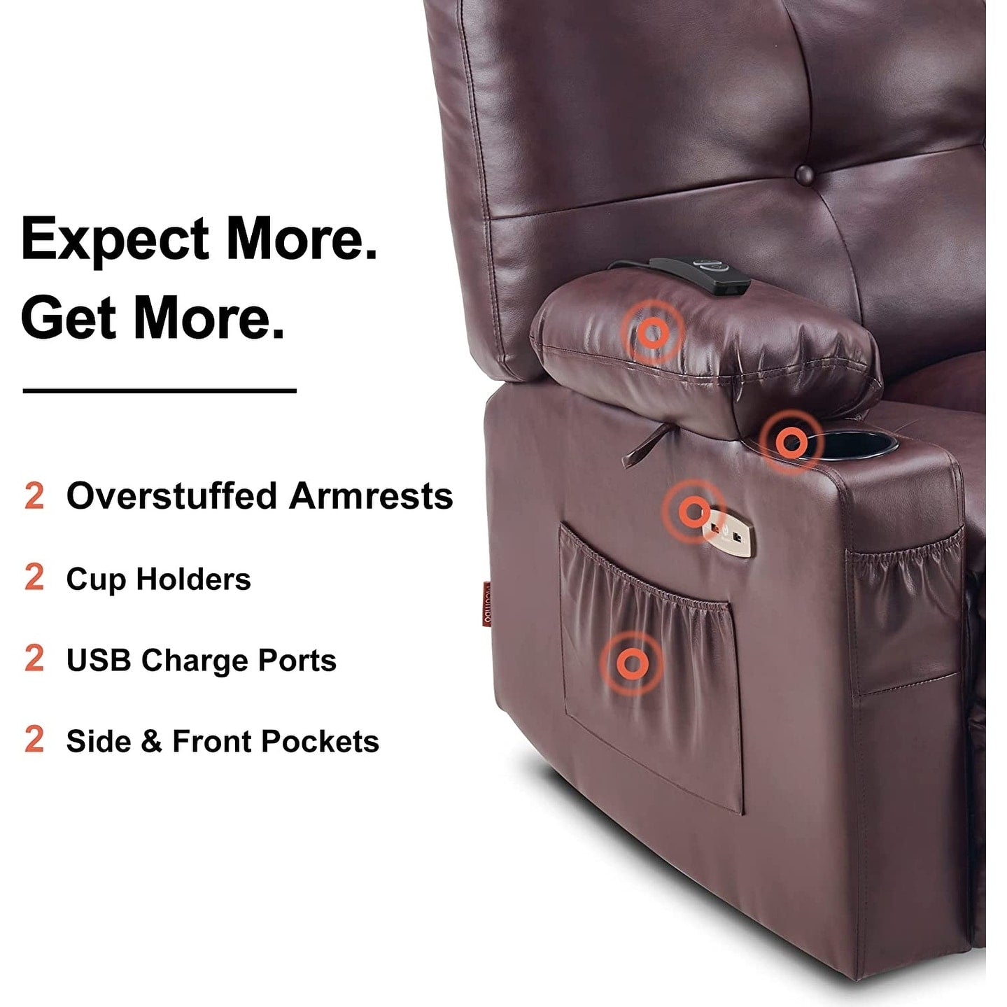 Poltrona reclinabile girevole elettrica MCombo Large con massaggio e calore, in similpelle 7748