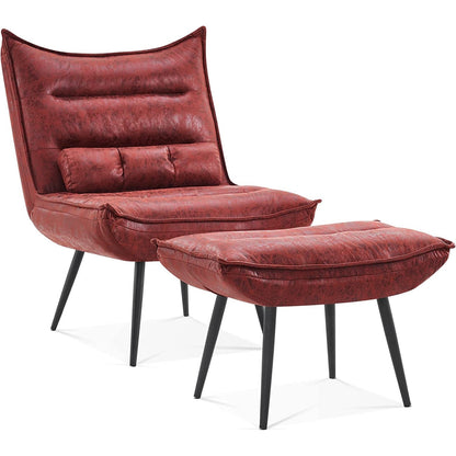 Sedia moderna MCombo con pouf, sedie da svago imbottite in tessuto bronzato