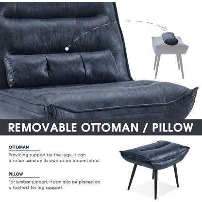 Sedia moderna MCombo con pouf, sedie da svago imbottite in tessuto bronzato