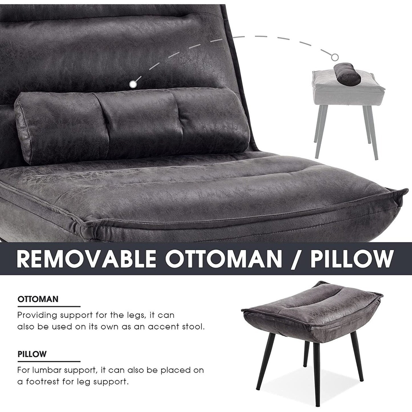 Sedia moderna MCombo con pouf, sedie da svago imbottite in tessuto bronzato