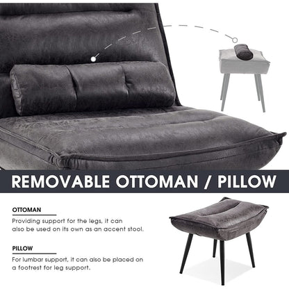 Sedia moderna MCombo con pouf, sedie da svago imbottite in tessuto bronzato