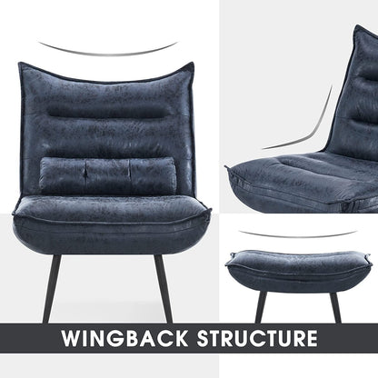 Sedia moderna MCombo con pouf, sedie da svago imbottite in tessuto bronzato