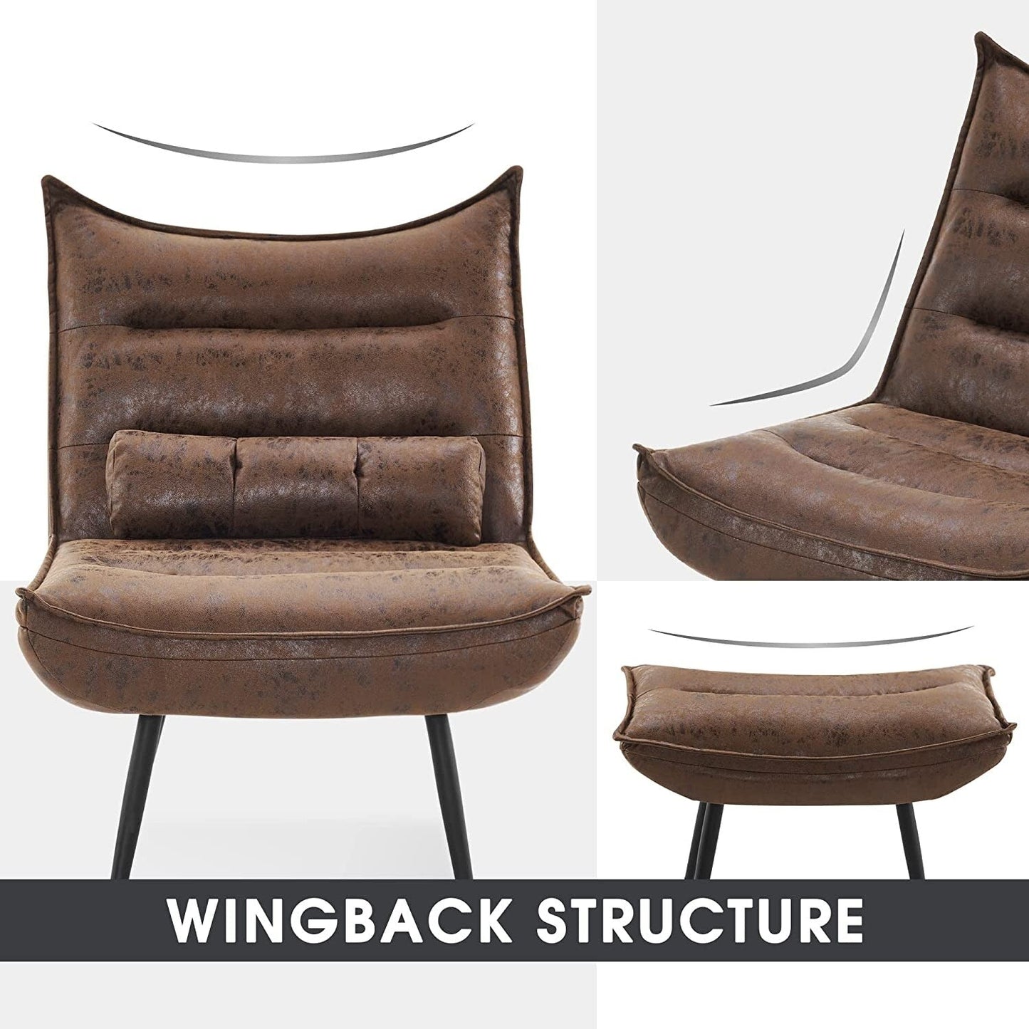 Sedia moderna MCombo con pouf, sedie da svago imbottite in tessuto bronzato