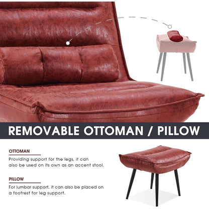 Sedia moderna MCombo con pouf, sedie da svago imbottite in tessuto bronzato