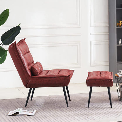 Sedia moderna MCombo con pouf, sedie da svago imbottite in tessuto bronzato