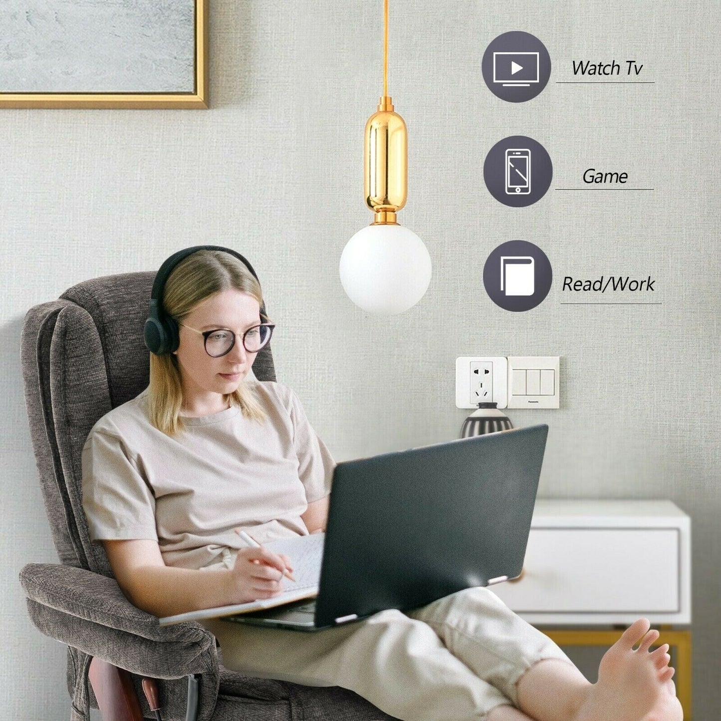 Poltrona reclinabile Mcombo con poggiapiedi, poltrona in tessuto con massaggio vibrante, poltrona girevole con base in legno, per la stanza 9099