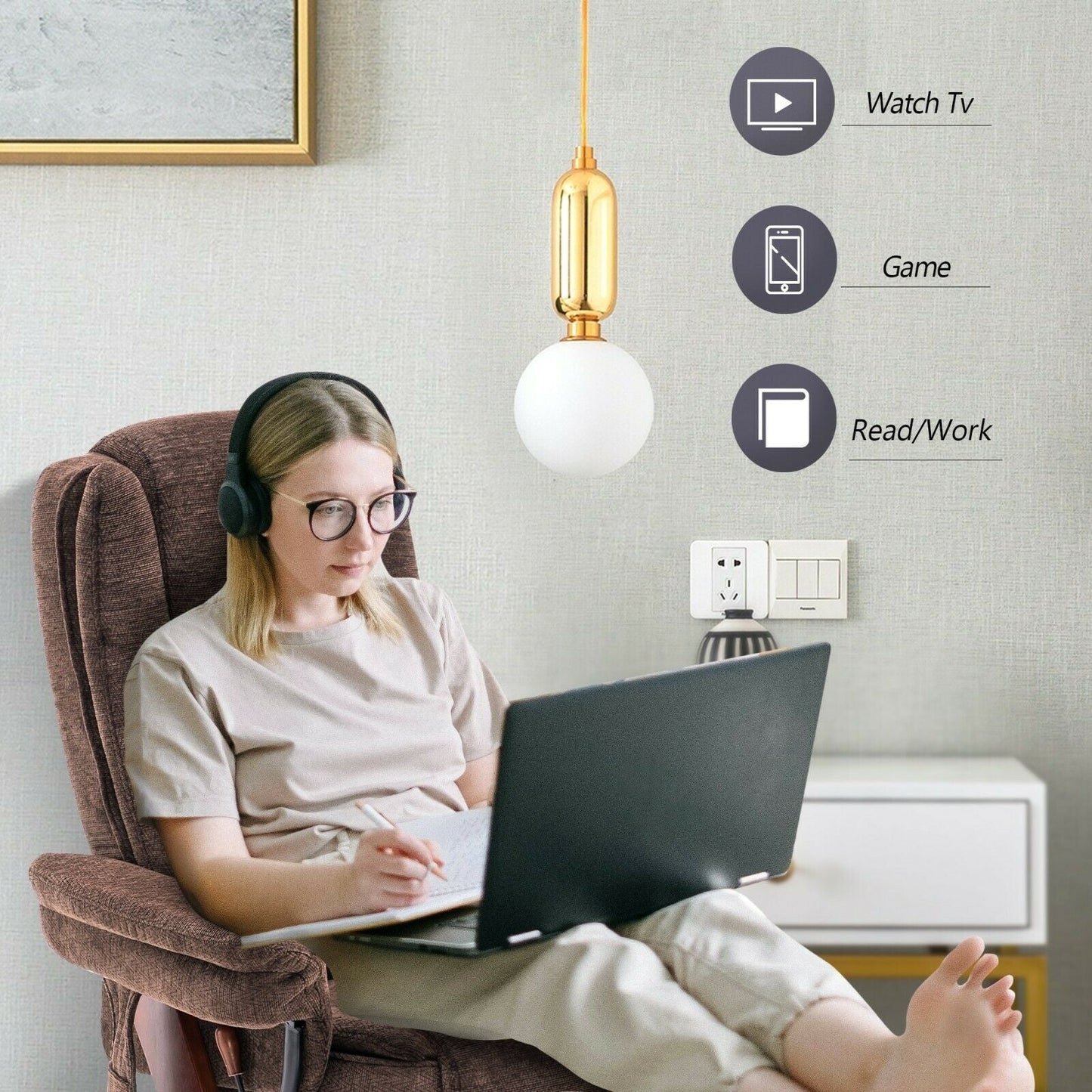 Poltrona reclinabile Mcombo con poggiapiedi, poltrona in tessuto con massaggio vibrante, poltrona girevole con base in legno, per la stanza 9099