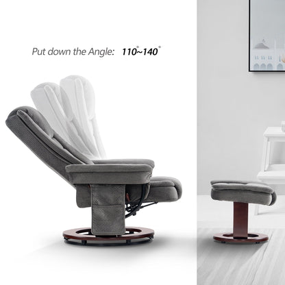 Poltrona reclinabile Mcombo con poggiapiedi, poltrona girevole massaggiante in tessuto