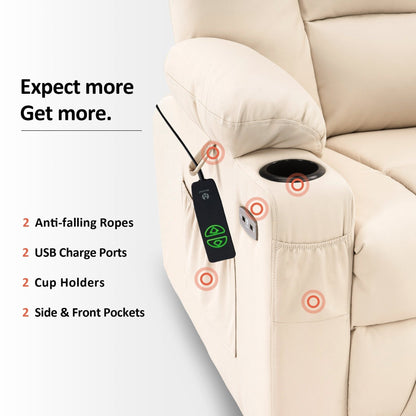 Poltrona reclinabile elettrica MCombo Small con massaggio e calore per anziani bassi, in similpelle 7569