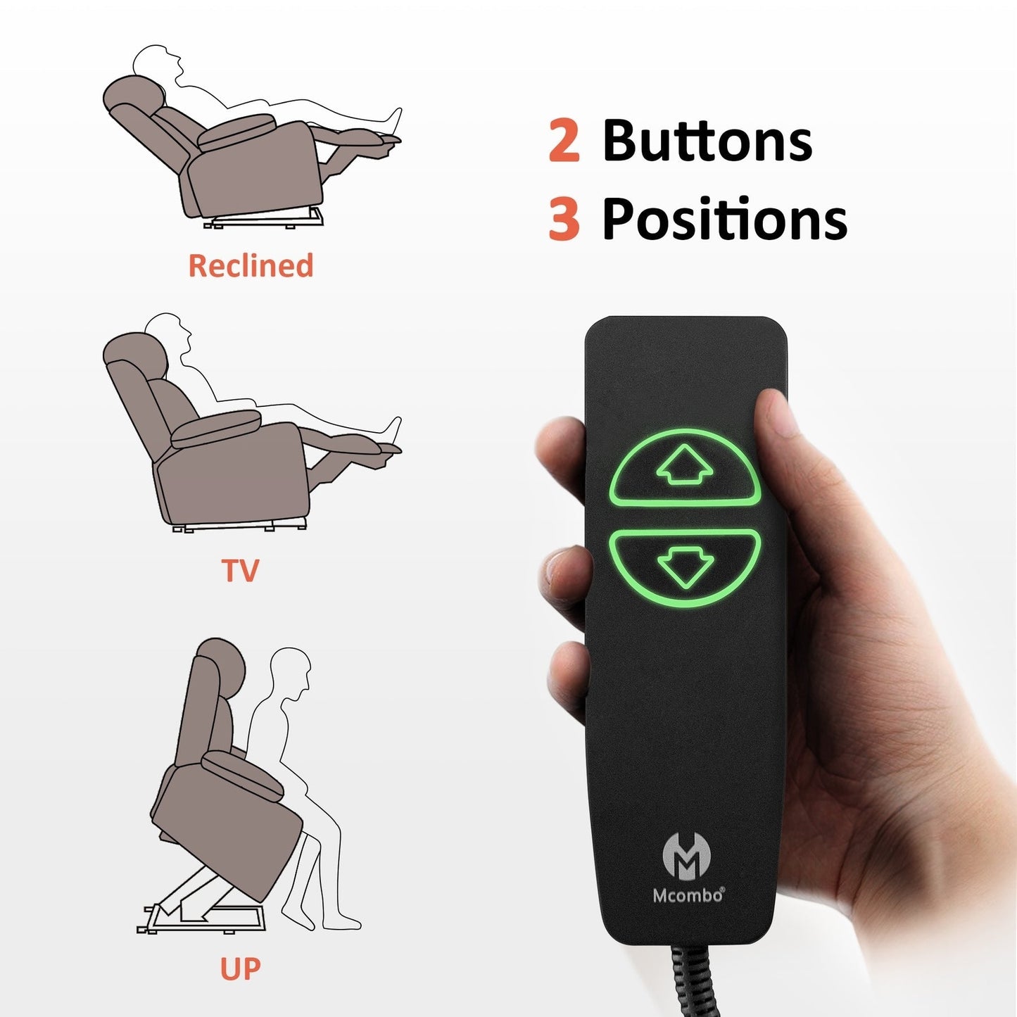 Poltrona reclinabile elettrica MCombo Small con massaggio e calore per anziani bassi, in similpelle 7569