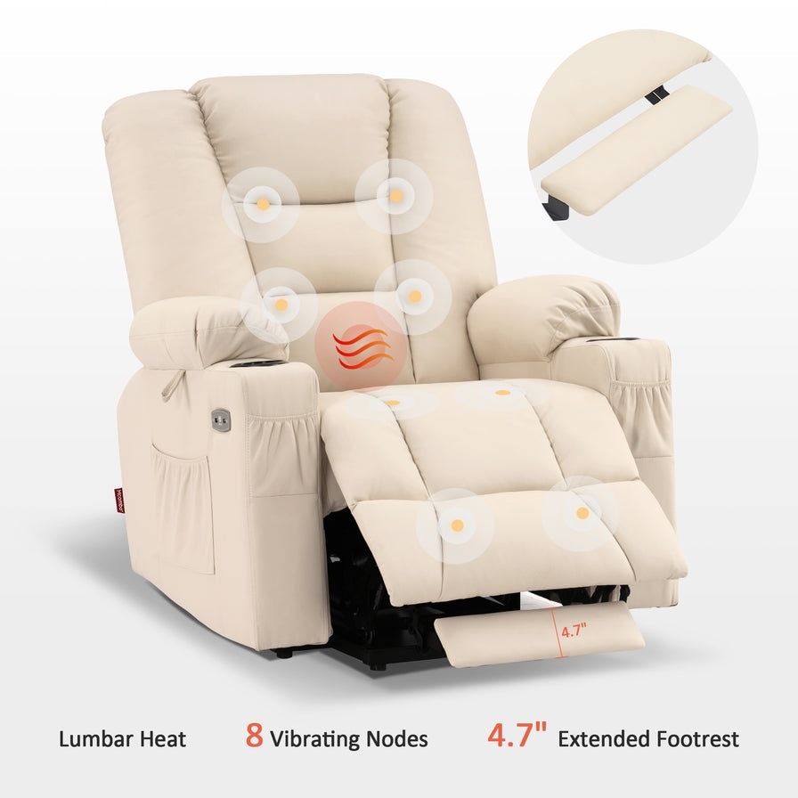 Poltrona reclinabile elettrica MCombo Small con massaggio e calore per anziani bassi, in similpelle 7569