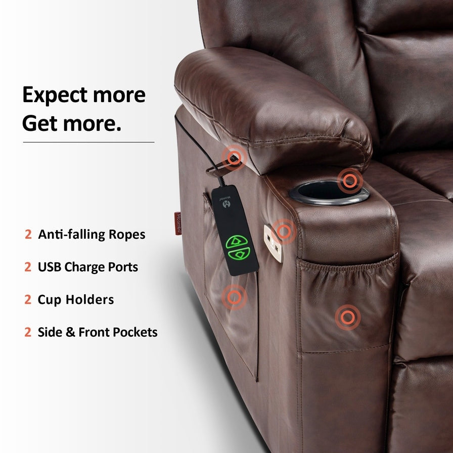 Poltrona reclinabile elettrica MCombo Small con massaggio e calore per anziani bassi, in similpelle 7569