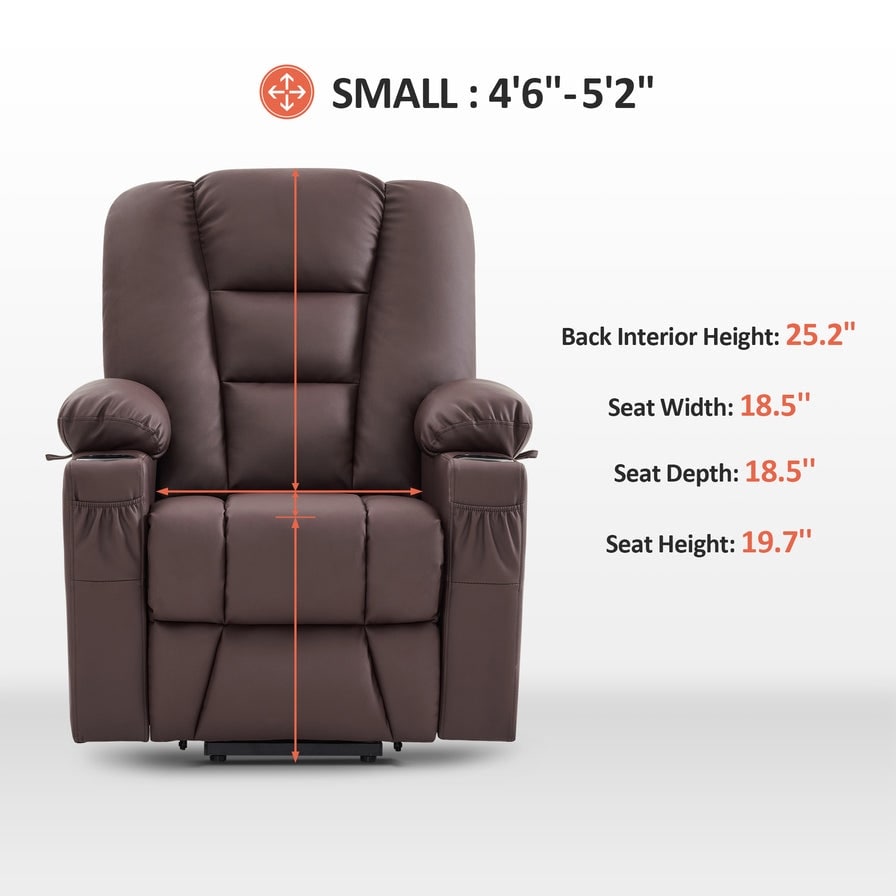 Poltrona reclinabile elettrica MCombo Small con massaggio e calore per anziani bassi, in similpelle 7569