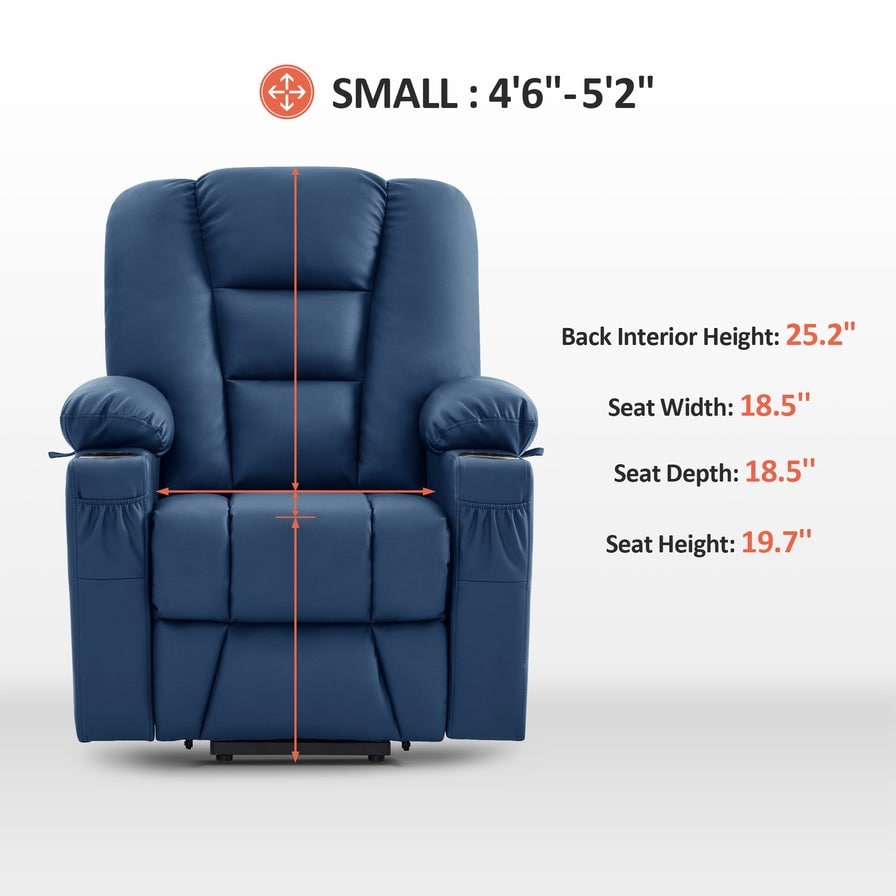 Poltrona reclinabile elettrica MCombo Small con massaggio e calore per anziani bassi, in similpelle 7569