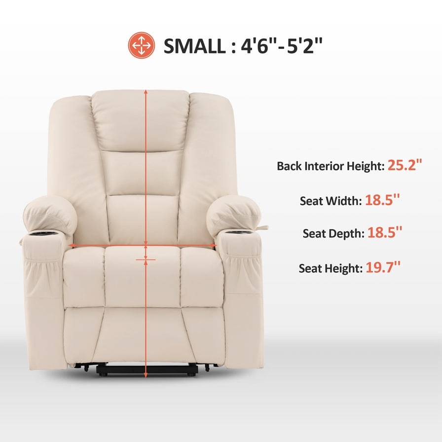 Poltrona reclinabile elettrica MCombo Small con massaggio e calore per anziani bassi, in similpelle 7569