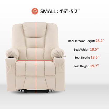 Poltrona reclinabile elettrica MCombo Small con massaggio e calore per anziani bassi, in similpelle 7569