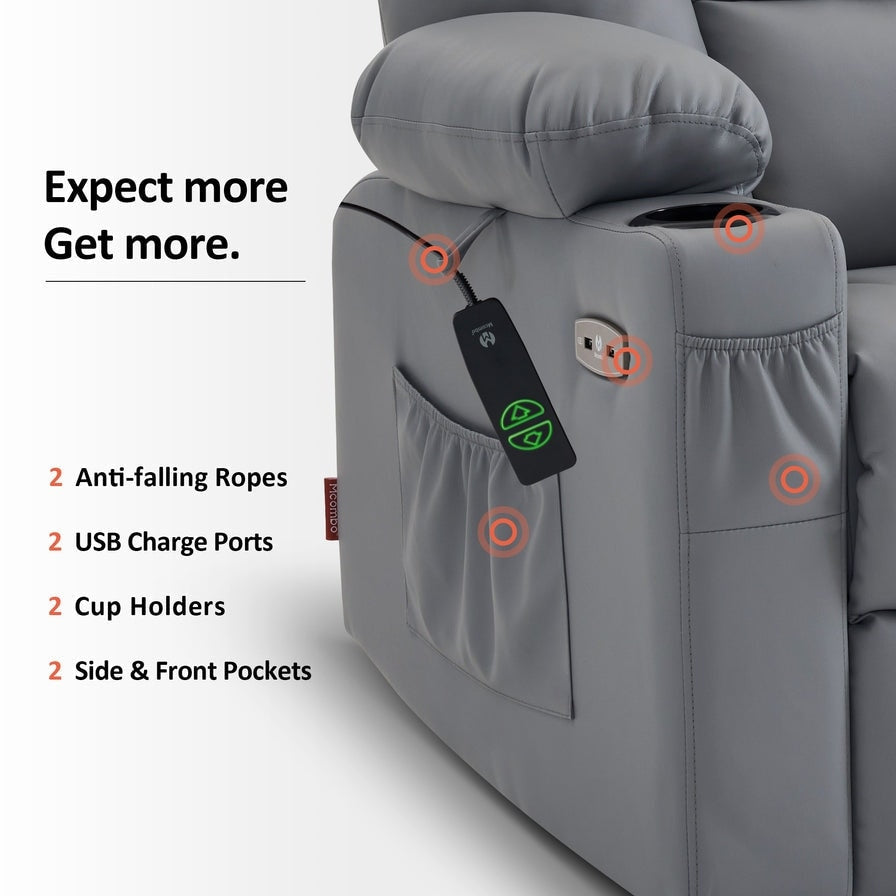 Poltrona reclinabile elettrica MCombo Small con massaggio e calore per anziani bassi, in similpelle 7569