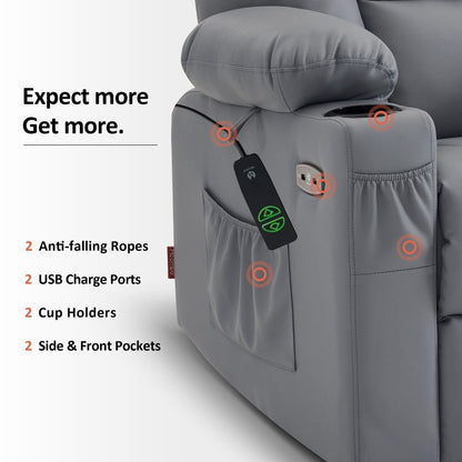 Poltrona reclinabile elettrica MCombo Small con massaggio e calore per anziani bassi, in similpelle 7569