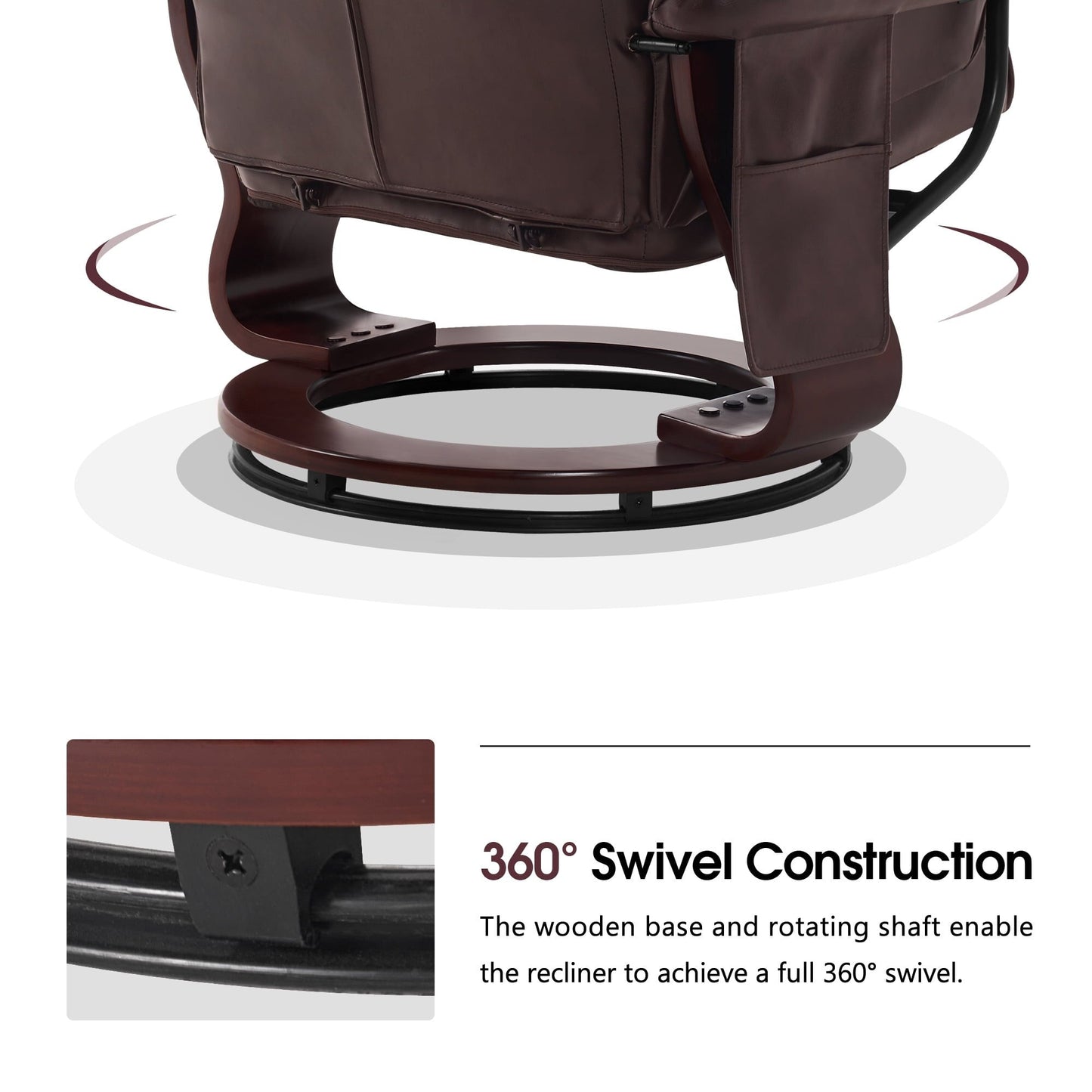 Poltrone reclinabili girevoli MCombo con poggiapiedi, poltrone TV con massaggio vibrante e tasca laterale