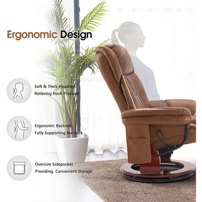 Poltrone reclinabili girevoli MCombo con poggiapiedi, poltrone TV con massaggio vibrante e tasca laterale