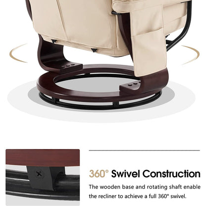Poltrone reclinabili girevoli MCombo con poggiapiedi, poltrone TV con massaggio vibrante e tasca laterale