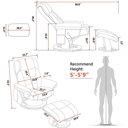 Poltrone reclinabili girevoli MCombo con poggiapiedi, poltrone TV con massaggio vibrante e tasca laterale