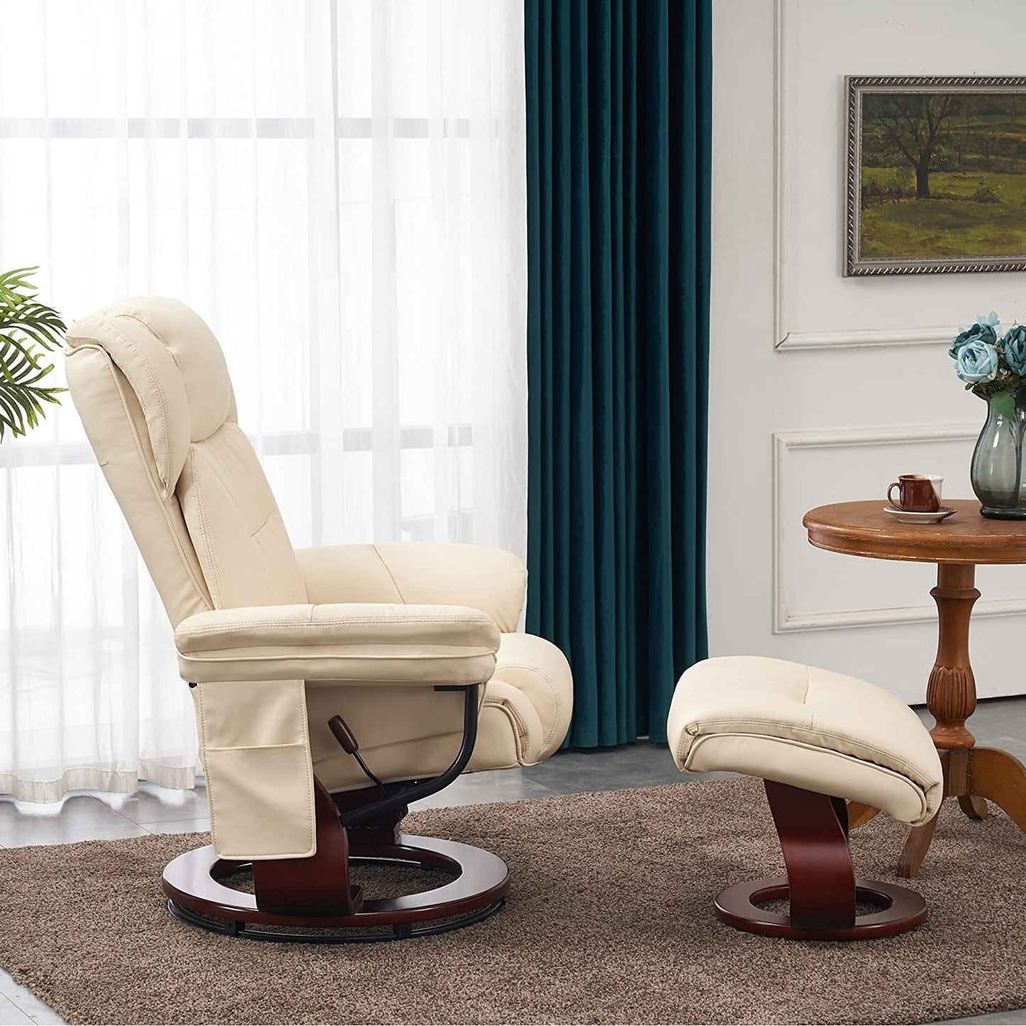 Poltrone reclinabili girevoli MCombo con poggiapiedi, poltrone TV con massaggio vibrante e tasca laterale