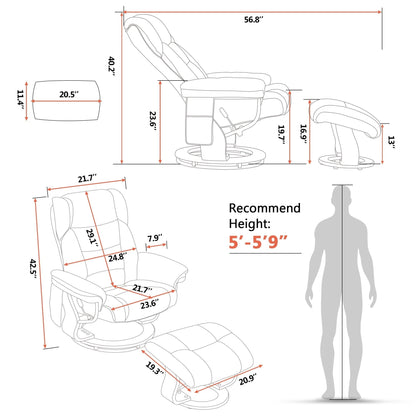 Poltrone reclinabili girevoli MCombo con poggiapiedi, poltrone TV con massaggio vibrante e tasca laterale