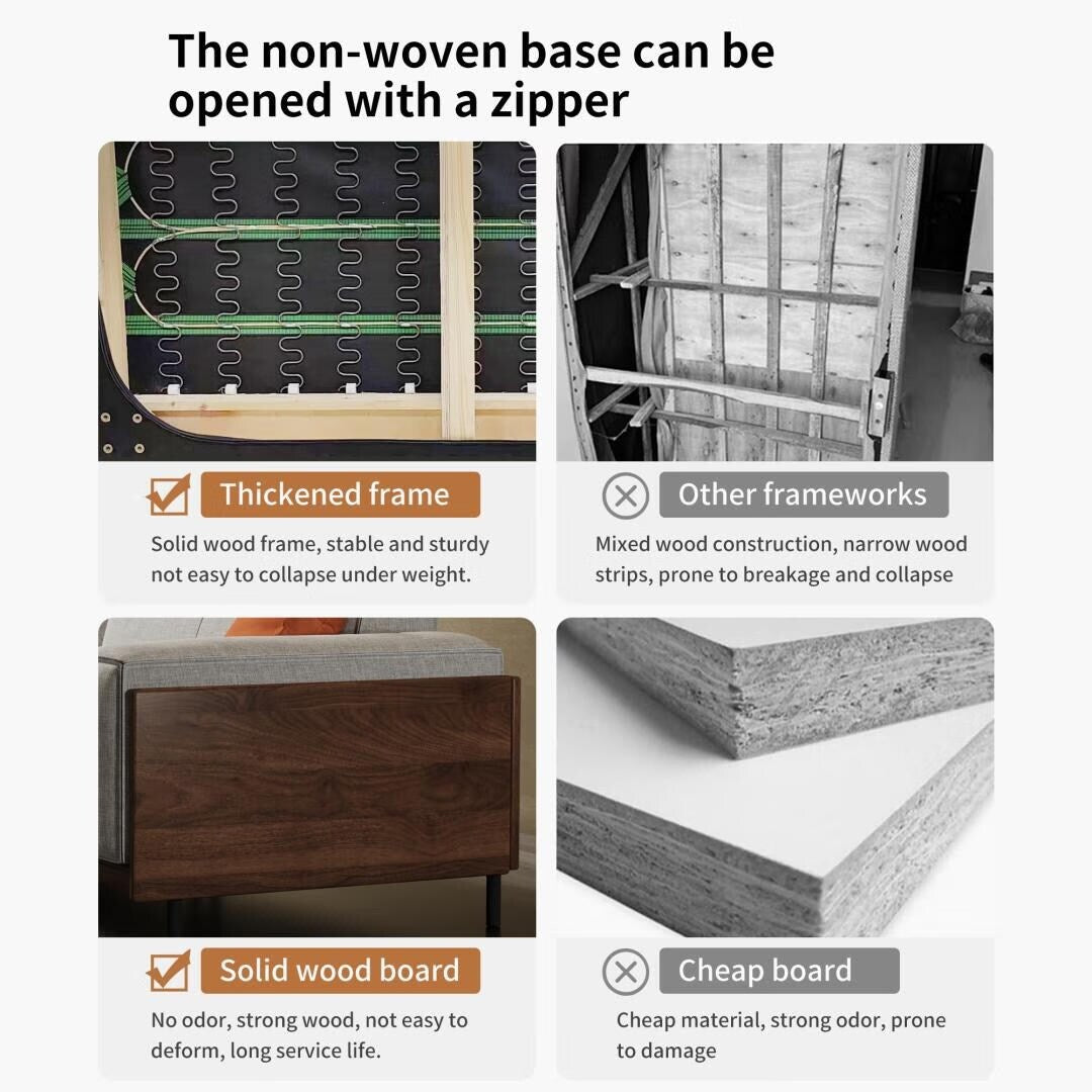 Divano a 4 posti in stile moderno di metà secolo, rivestimento in cotone e lino color noce, fodere rimovibili e lavabili, cuscini profondi con guanciali