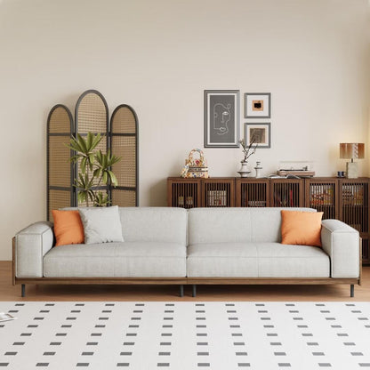 Divano a 4 posti in stile moderno di metà secolo, rivestimento in cotone e lino color noce, fodere rimovibili e lavabili, cuscini profondi con guanciali