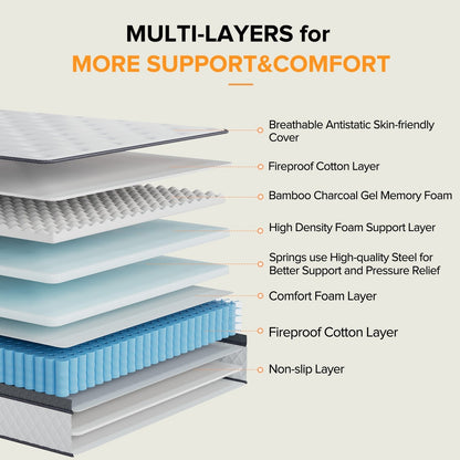 Materasso ibrido di livello di comfort medio da 8 pollici, traspirante e rinfrescante - TWIN