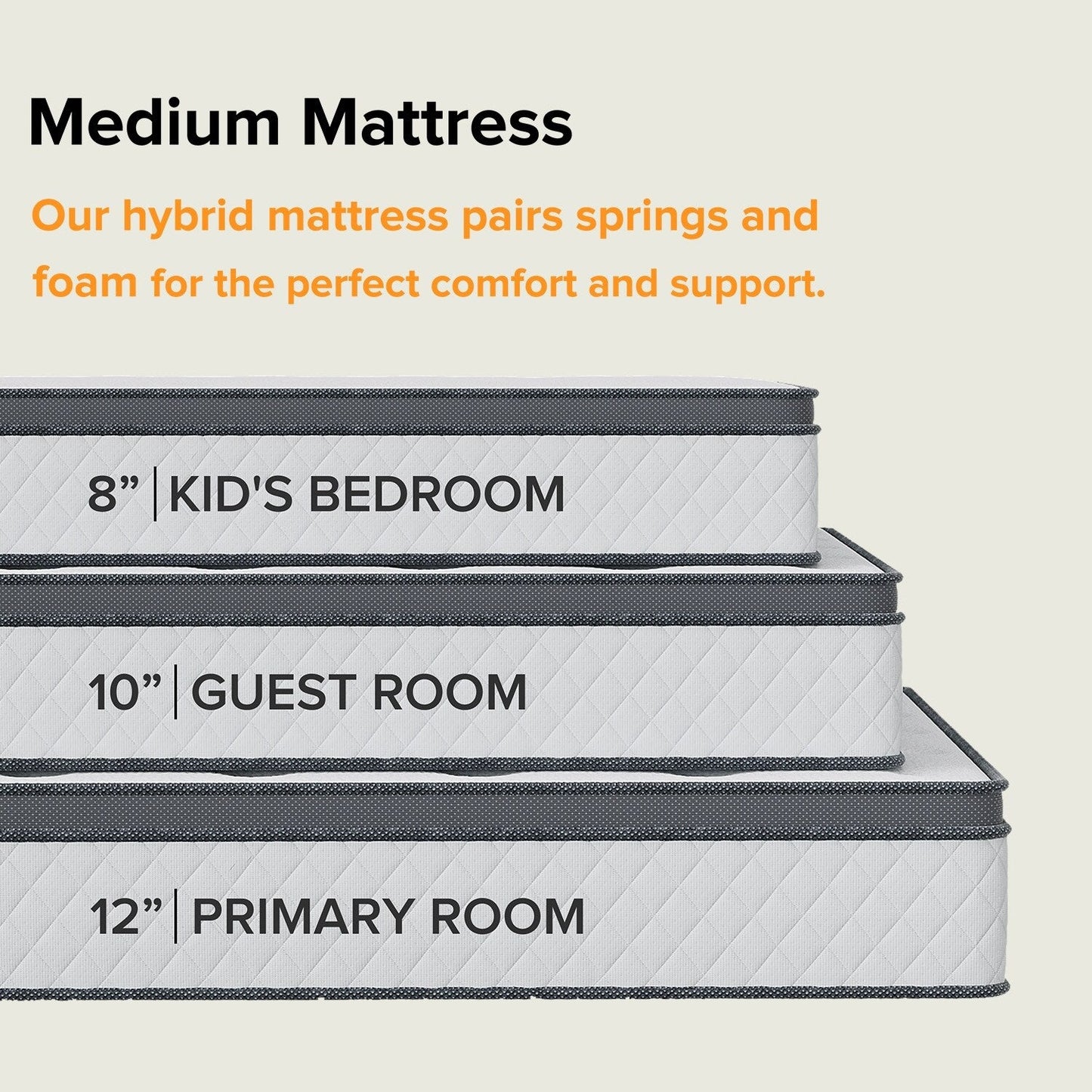 Materasso ibrido di livello di comfort medio da 8 pollici, traspirante e rinfrescante - TWIN