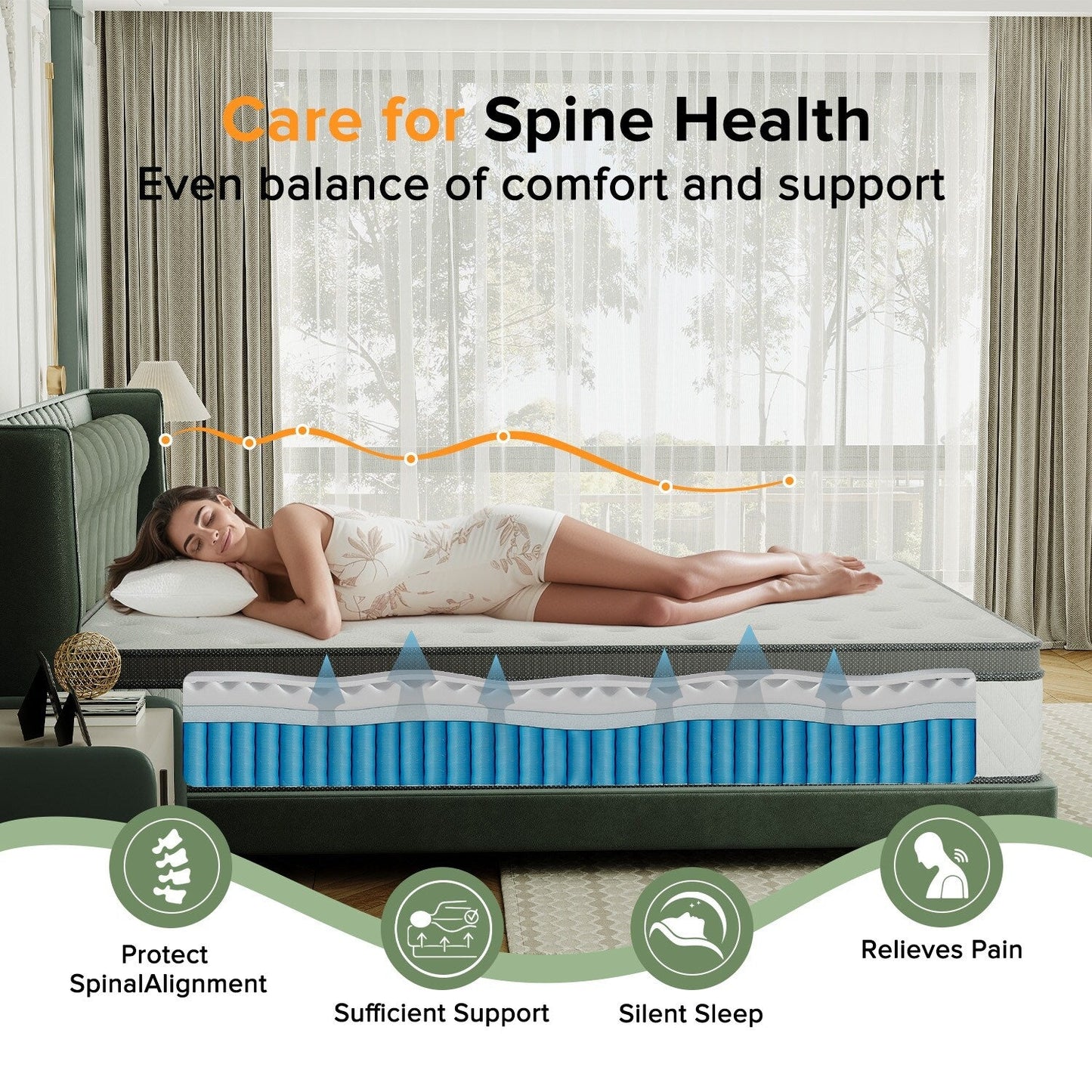 Materasso ibrido di livello di comfort medio da 8 pollici, traspirante e rinfrescante - TWIN