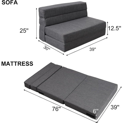 Divano letto pieghevole in memory foam - Divano letto singolo con fodera e cuscino lavabili, futon grigio scuro per gli ospiti