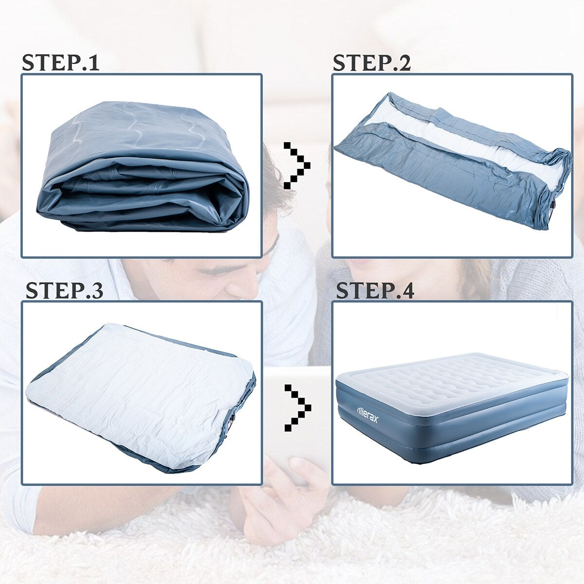 Materasso ad aria Merax rialzato da 18 pollici per letto matrimoniale con pompa elettrica integrata e cuscino