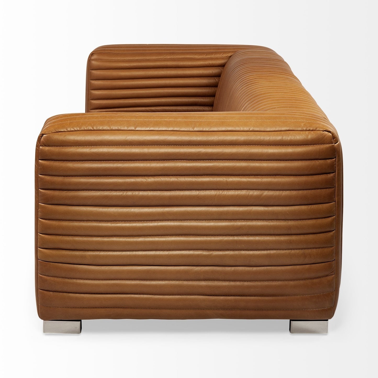 Divano rivestito in vera pelle Ricciardo Cognac - 86,6 L x 38,6 W x 26,4 H