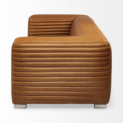 Divano rivestito in vera pelle Ricciardo Cognac - 86,6 L x 38,6 W x 26,4 H