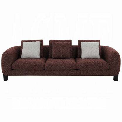 Divano Meru con 3 cuscini decorativi, tessuto tweed rosso bordeaux, 109 pollici