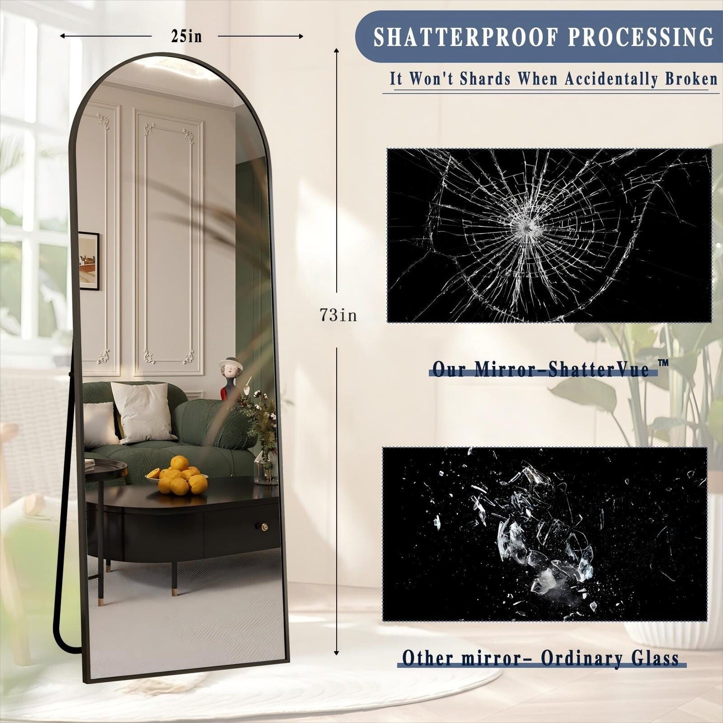 Specchio a figura intera ad arco in metallo, specchio da terra, specchio da parete