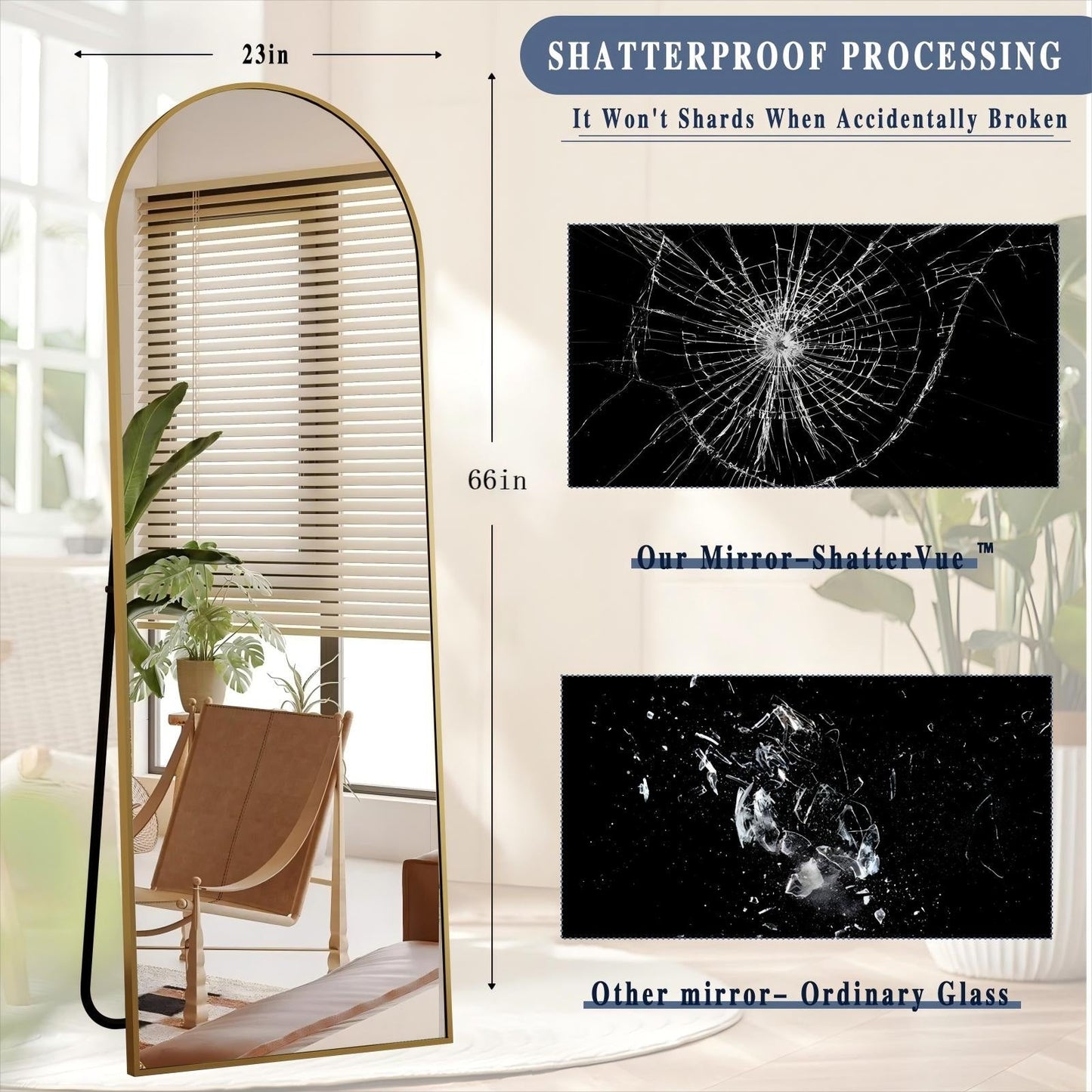 Specchio a figura intera ad arco in metallo, specchio da terra, specchio da parete