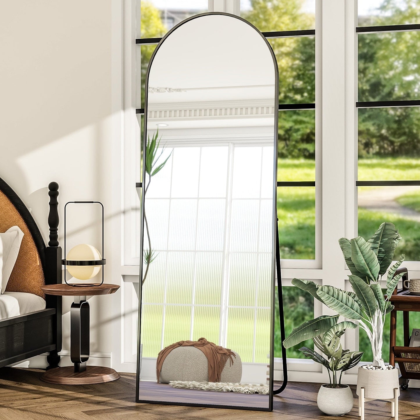 Specchio a figura intera ad arco in metallo, specchio da terra, specchio da parete