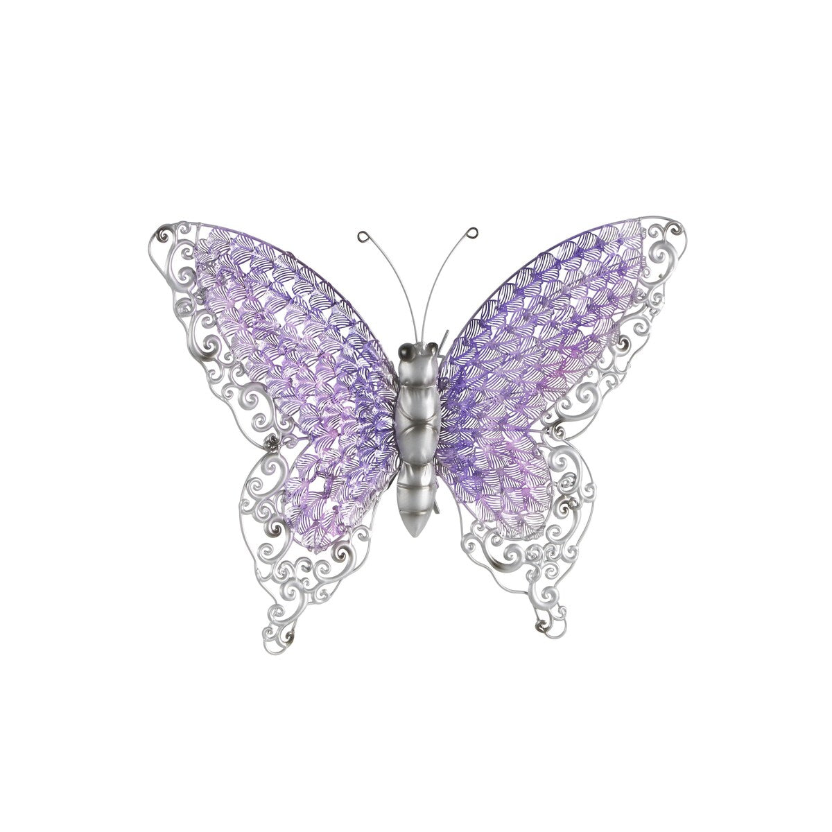 Decorazione da parete per interni ed esterni a forma di farfalla in metallo - Argento, verde, rosa - Roche River Decor