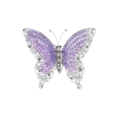 Decorazione da parete per interni ed esterni a forma di farfalla in metallo - Argento, verde, rosa - Roche River Decor
