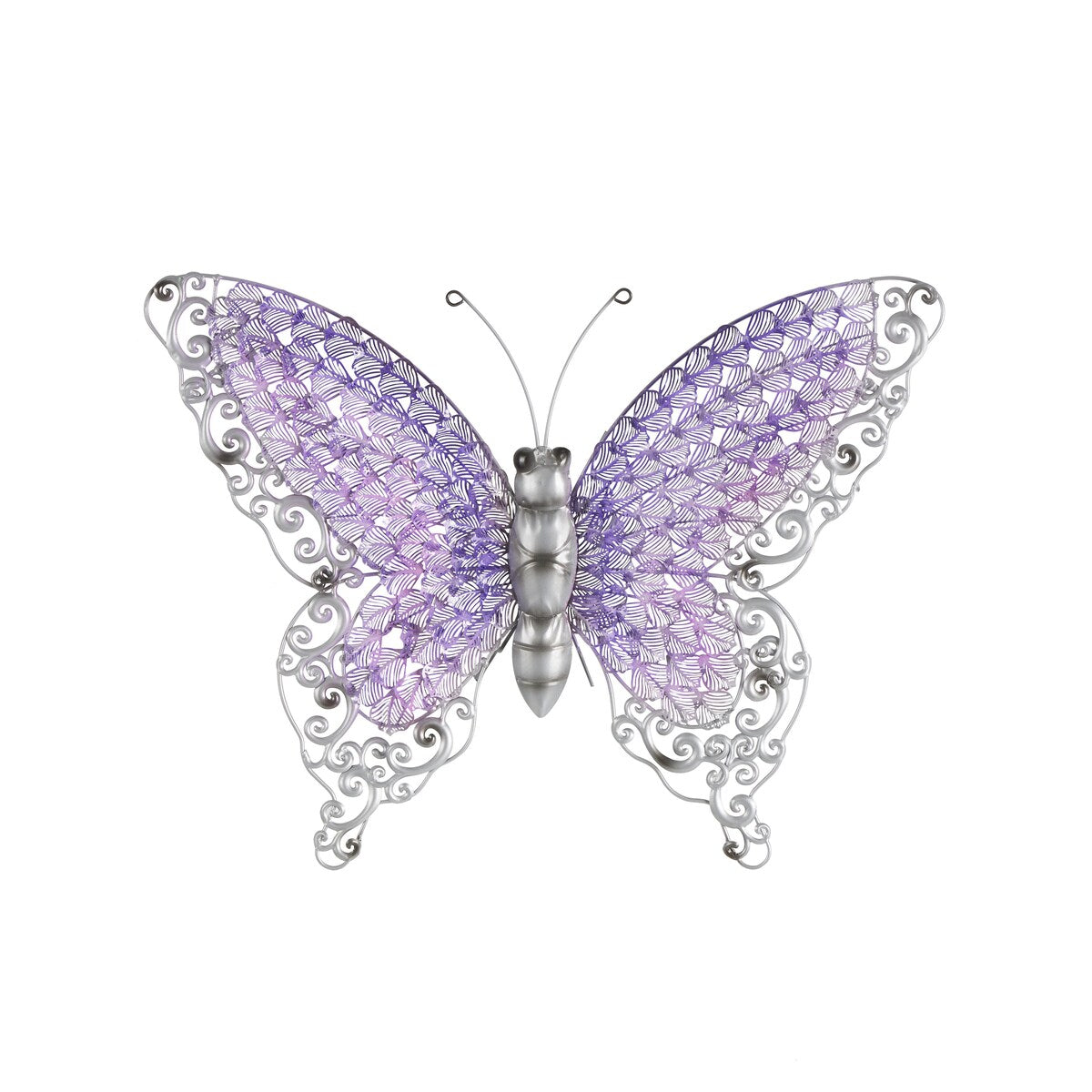 Decorazione da parete per interni ed esterni a forma di farfalla in metallo - Argento, verde, rosa - Roche River Decor