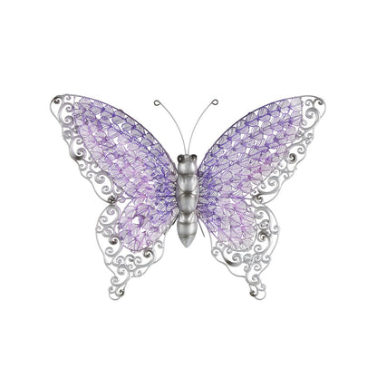 Decorazione da parete per interni ed esterni a forma di farfalla in metallo - Argento, verde, rosa - Roche River Decor